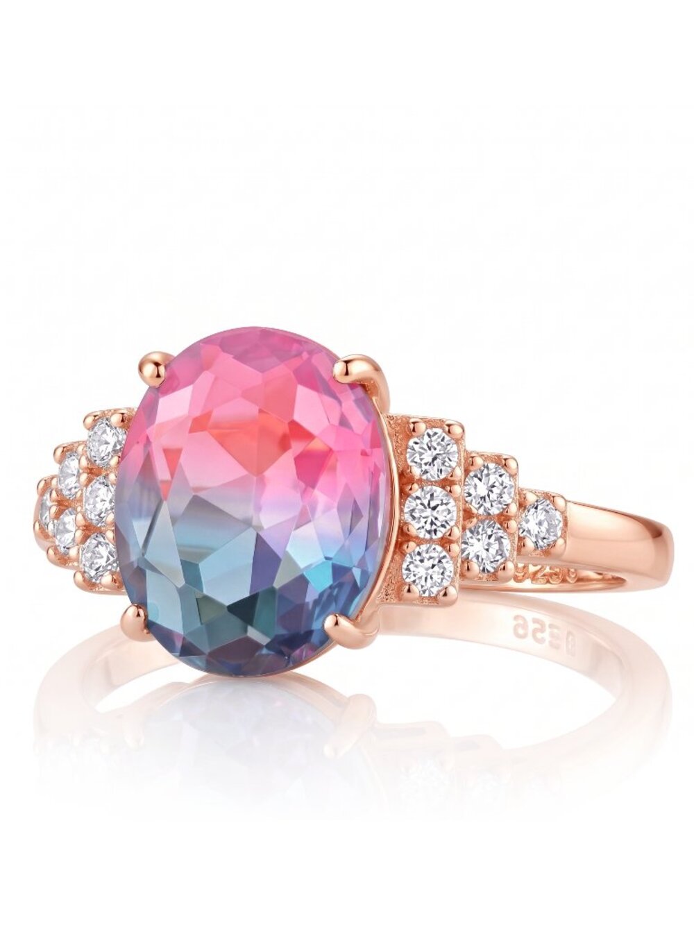 Rose Gold ring with Oval Pink Purple Tourmaline, 925 Sterling Silver